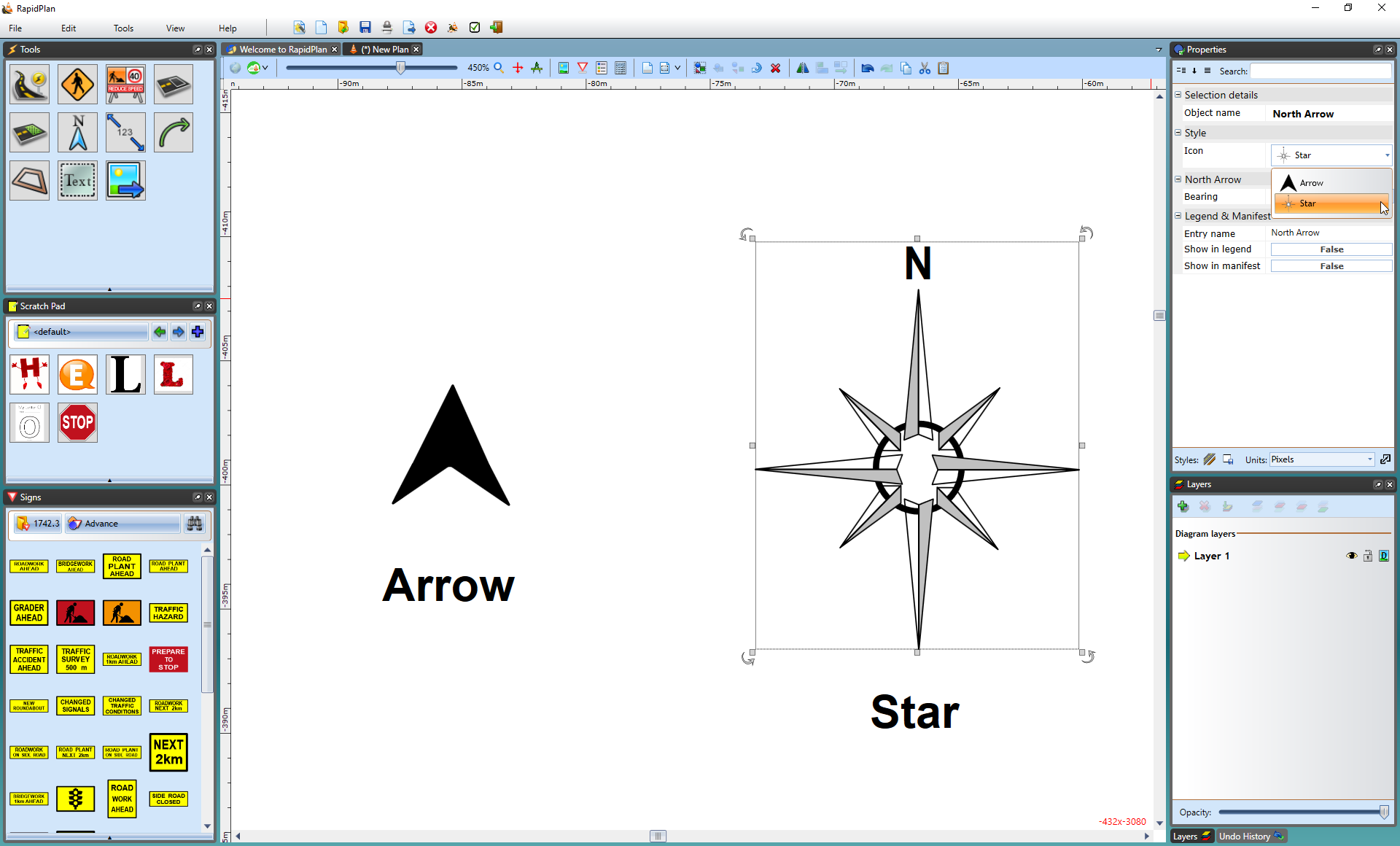 Changing_the_North_or_Star_Arrows_Properties