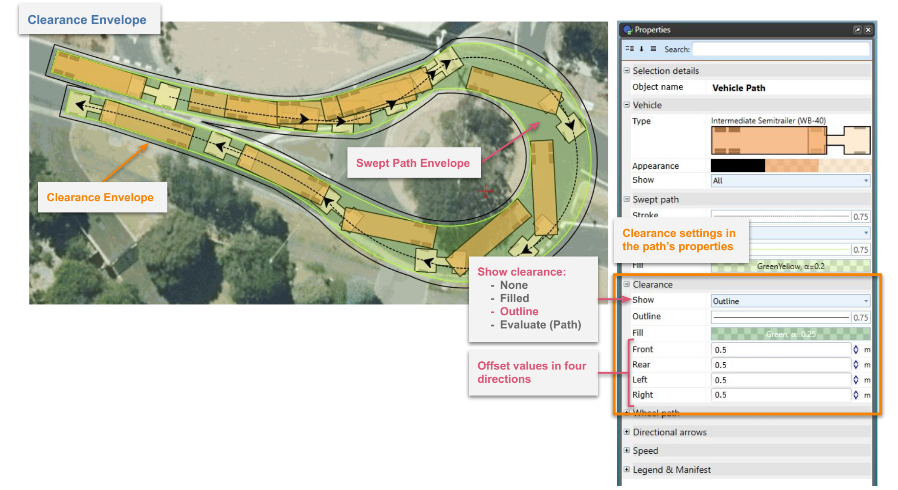 Clearance Envelope and its offset settings in the Object Properties window