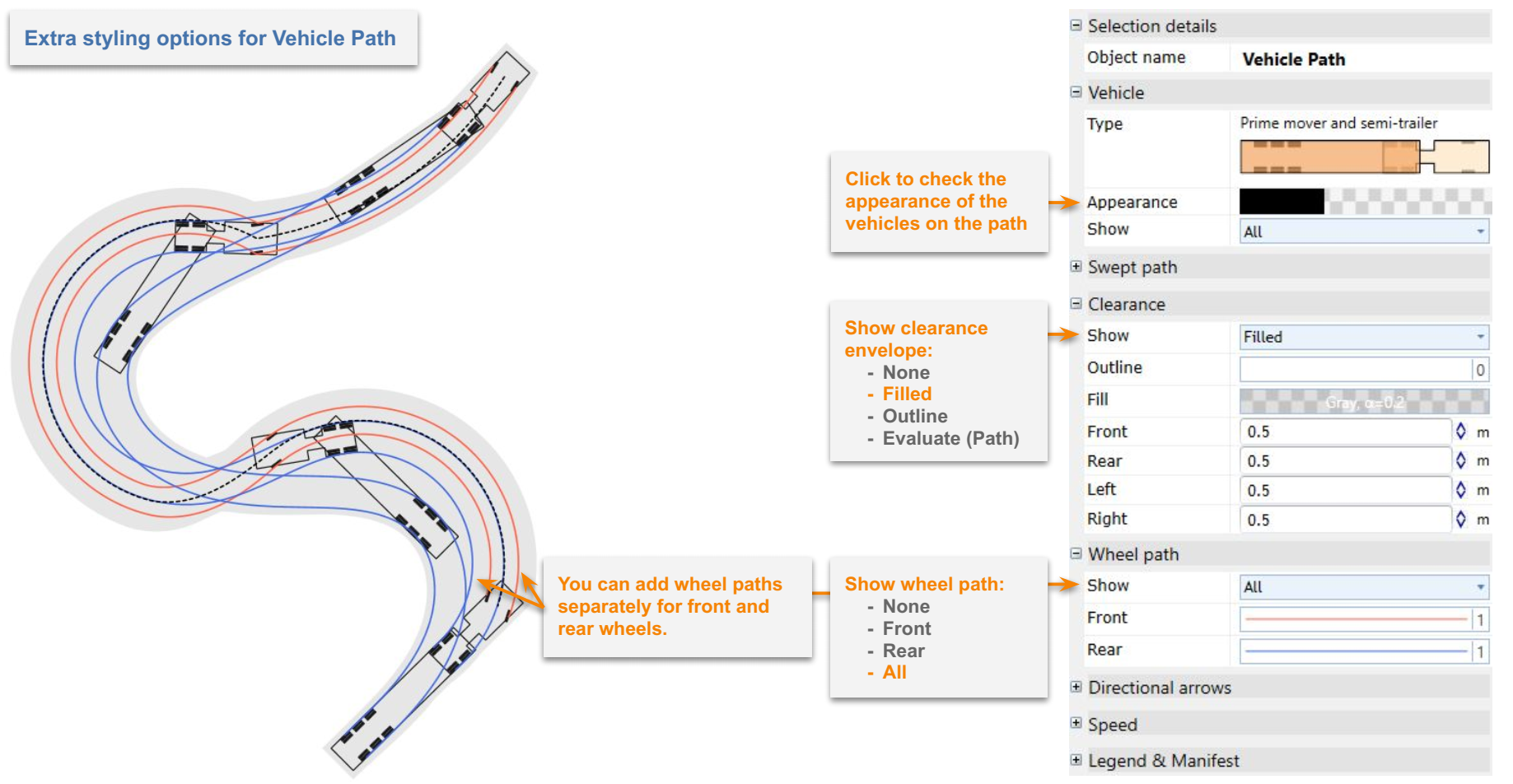 Overview of extra options in vehicle path&#39;s properties