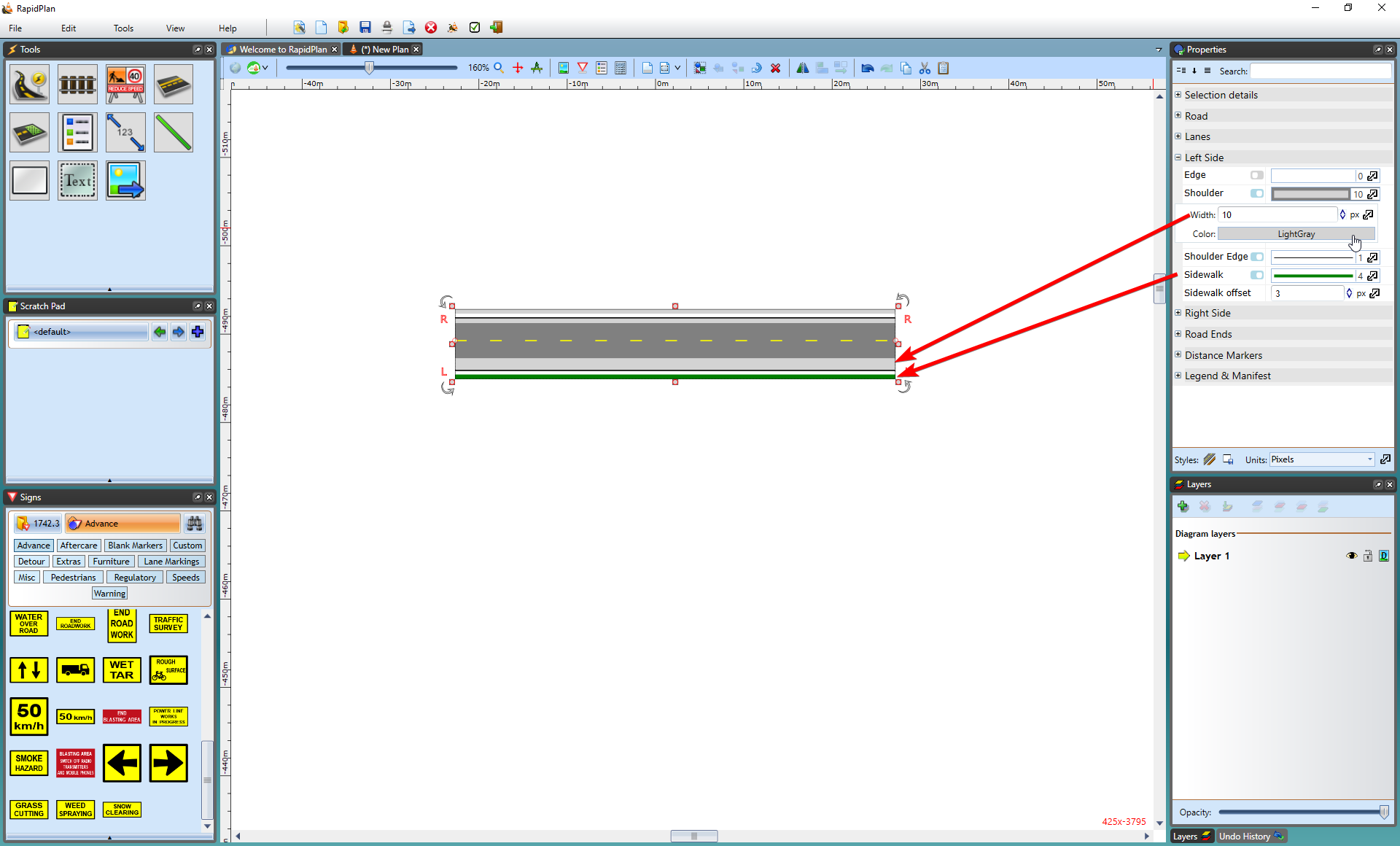 Left_Side_Shoulder_Width_has_been_increased_and_Left_Sidewalk_changed_to_Green