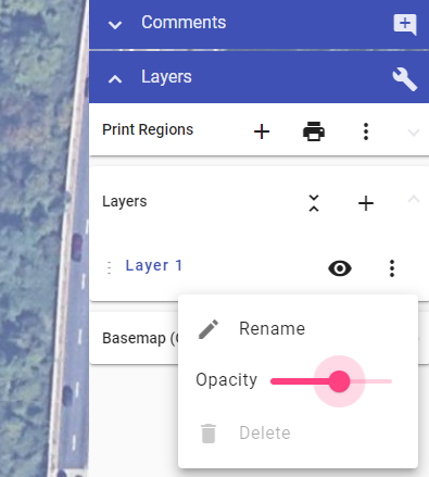 Adjust layer opacity to compare objects across layers