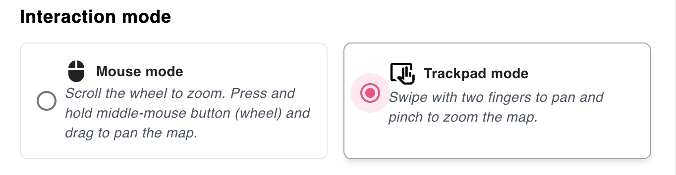 Choose the Mouse or Trackpad interaction mode