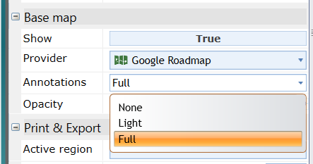Google basemap annotations setting