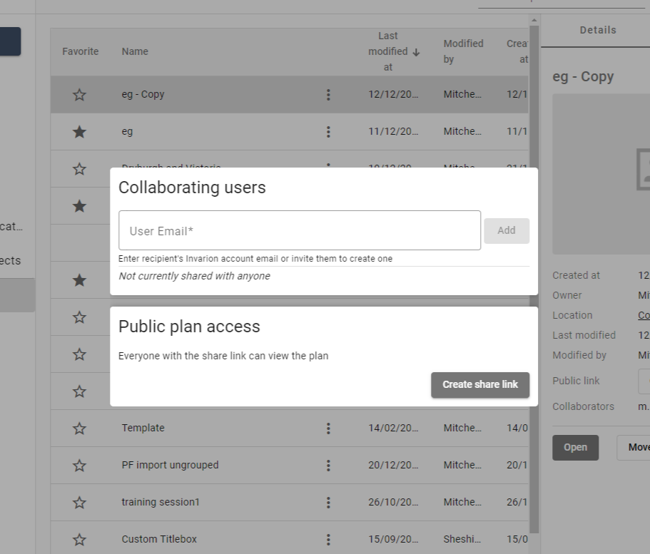 plan sharing dialog