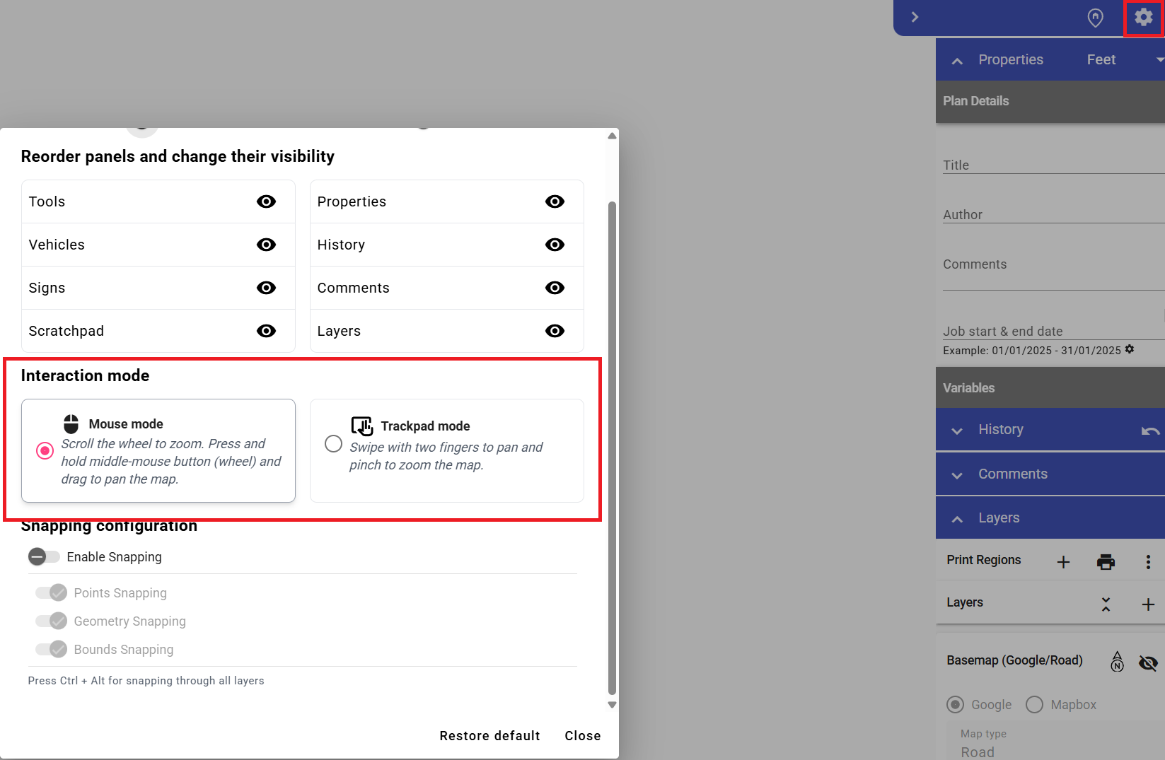 Interaction Mode Settings